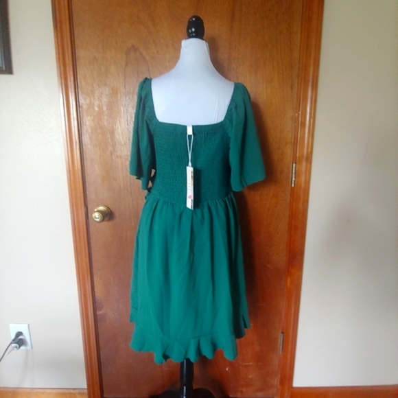 NWT Dokotoo Green V Wrap Tie Ruffle Short Flutter Sleeve Cocktail Mini Dress L - Picture 5 of 15